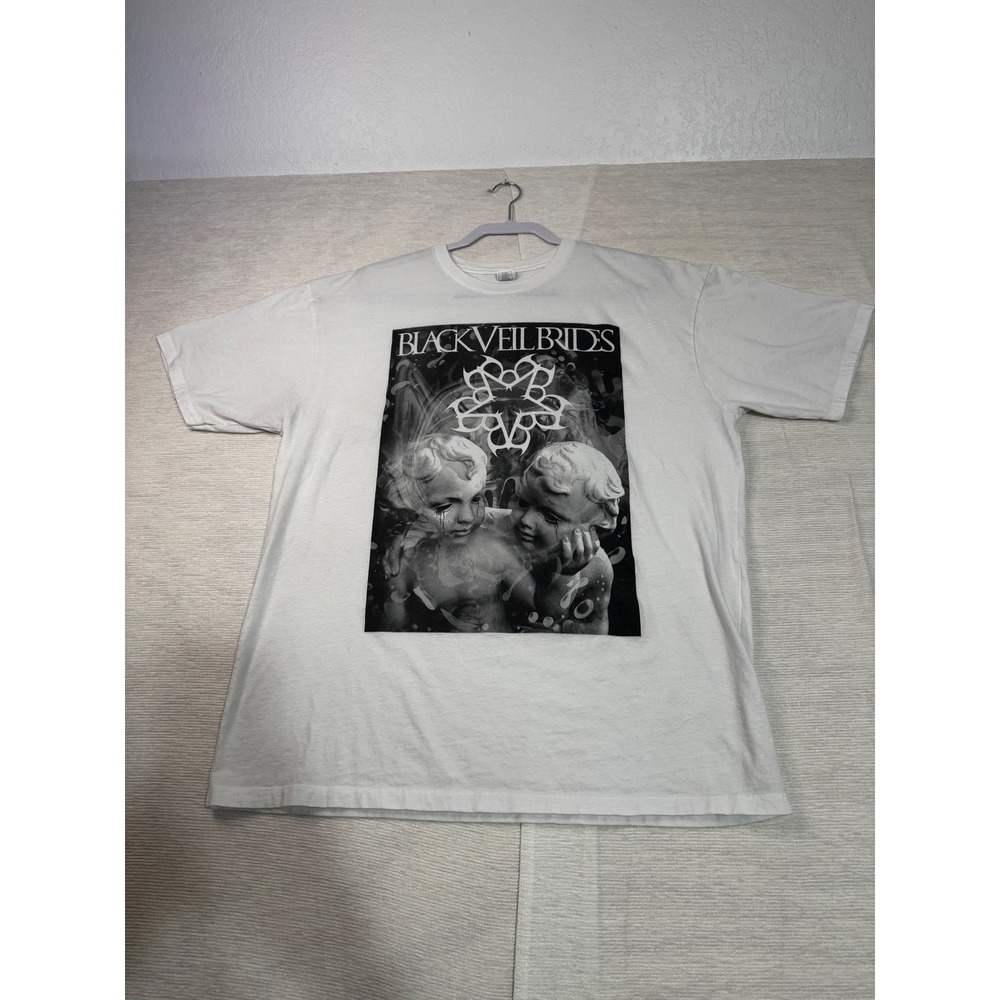 Black Veil Brides White Graphic T-Shirt Cherub Logo Mens 2XL Rock Band Tee